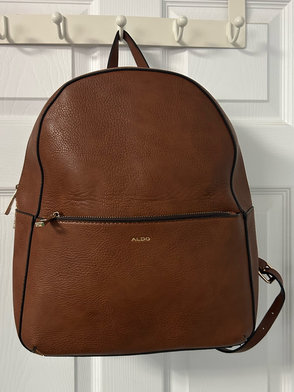 Aldo Chestnut Brown Pebbled Backpack with Gold Hardware